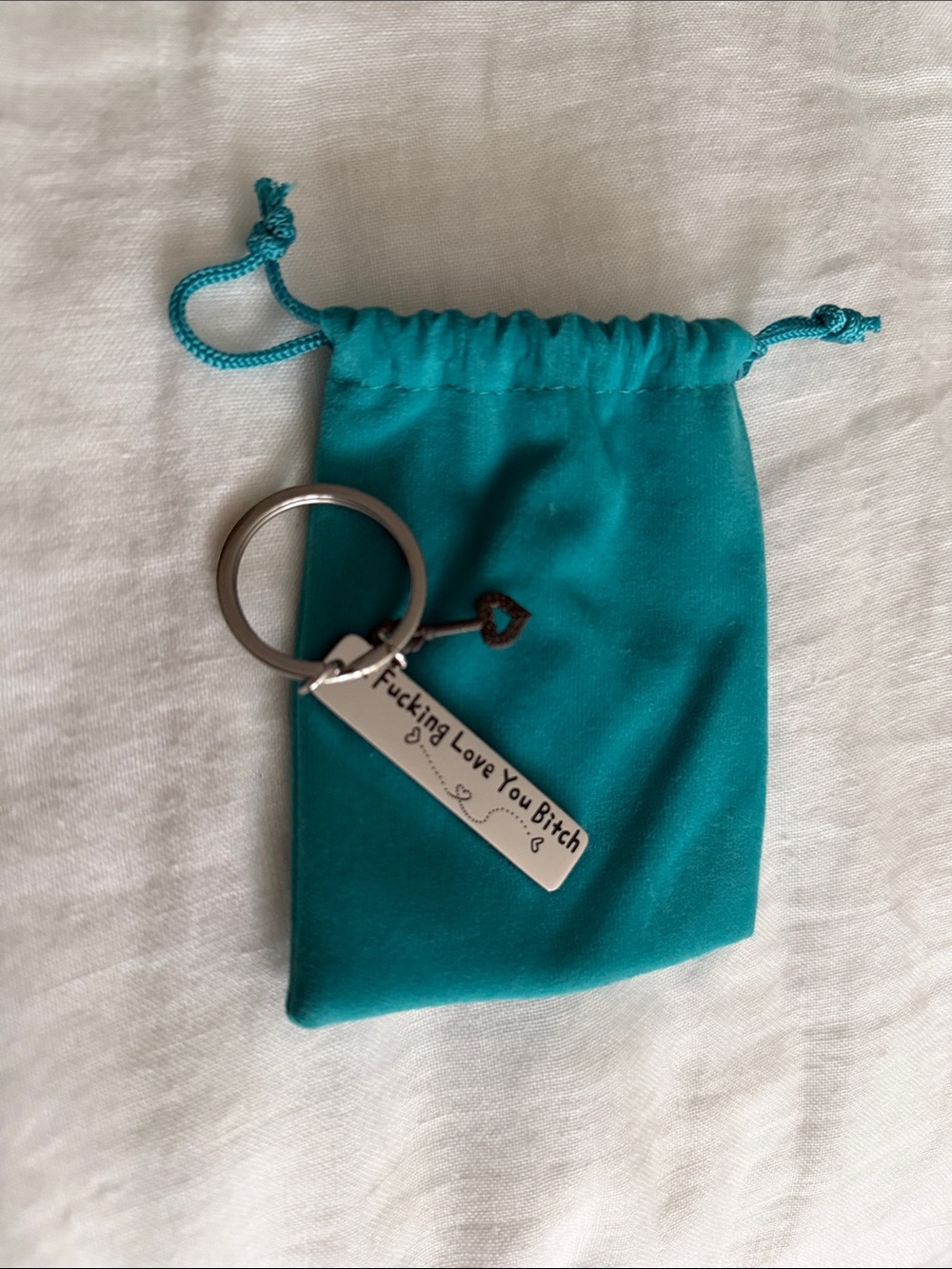 Turquoise Sentiment Keyring with Velvet Drawstring Pouch